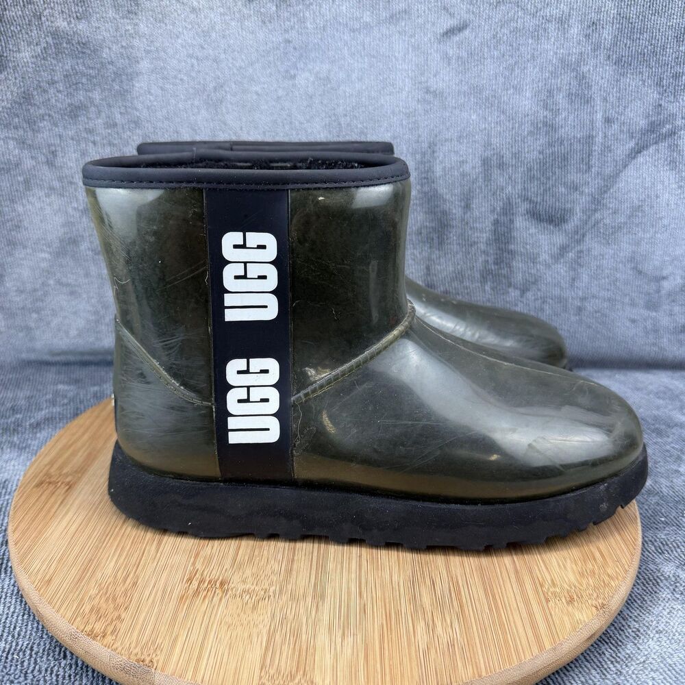 UGG Boots Womens Size 9 Green Classic Clear Mini Waterproof Ankle Booties Rain